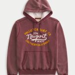Waffle-Lined Laguna Graphic Surf Crew Graphic Hoodie - washed burgundy