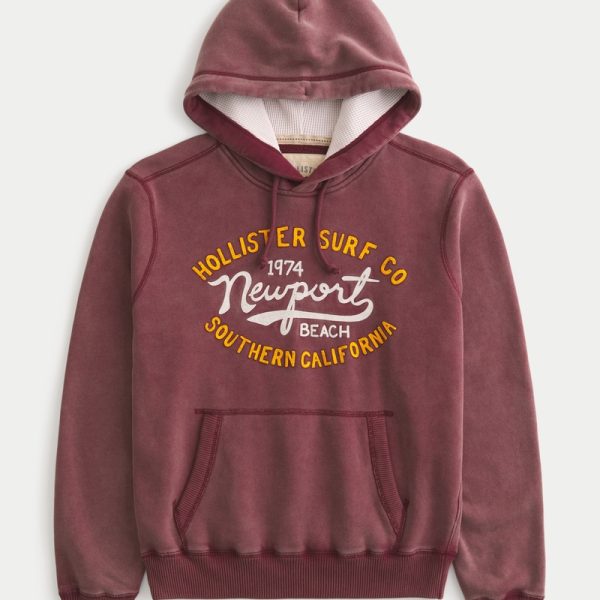Waffle-Lined Laguna Graphic Surf Crew Graphic Hoodie - washed burgundy