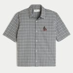 Boxy Short-Sleeve Cherry Graphic Shirt - gray plaid