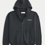 Boxy Logo Zip-Up Hoodie - washed black