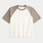 Boxy Crop Heavyweight Icon Crew T-Shirt - tan and cream