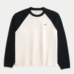Boxy Crop Long-Sleeve Icon Crew T-Shirt - black and cream