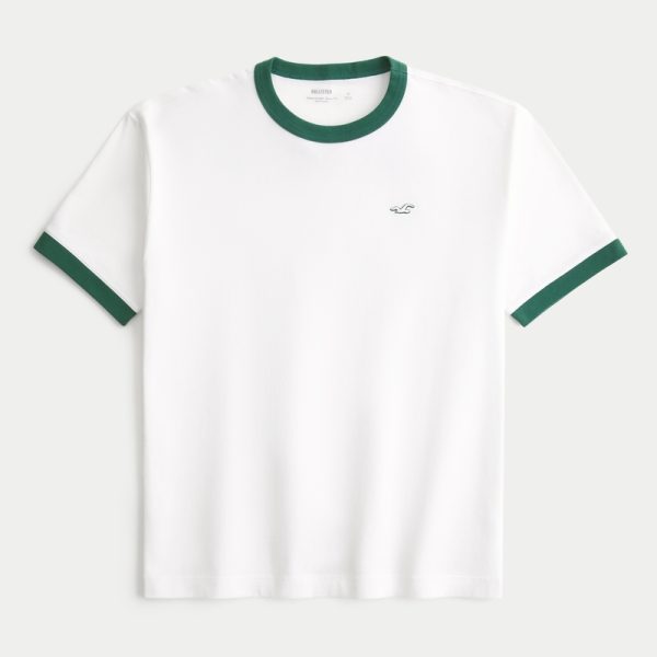 Boxy Heavyweight Ringer Crew T-Shirt - white