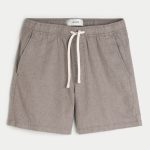 Mid-Thigh Linen-Blend Pull-On Shorts - brown