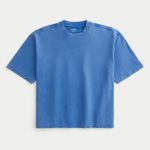 Boxy Heavyweight Crop Washed Crew T-Shirt - washed blue