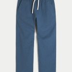 Linen-Blend Loose Pull-On Pants - navy