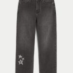 Leopard Print Baggy Painter Jeans - washed black